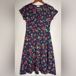 Boutique LA SOUL Retro Cherry Cherries Pattern Dress Women's Small Belt Loops